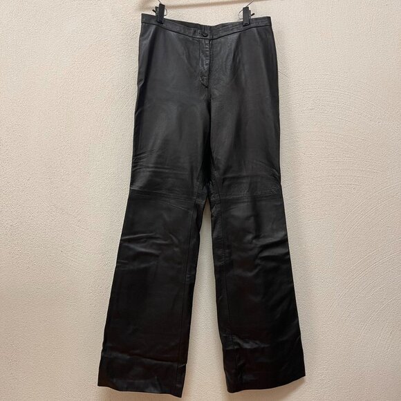 Vintage Michael KORS 100% Genuine Leather Pant Straight Leg Black Size 10 - Picture 1 of 4